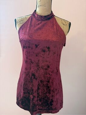 Velvet Halter Tank Top in Wine